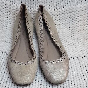 Donald J. Pliner Gold and Tan Flats with Braided Trim